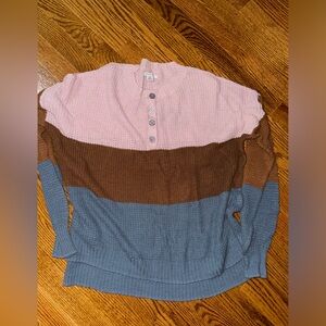 American Eagle Color Block Waffle Knit Henley Sweater